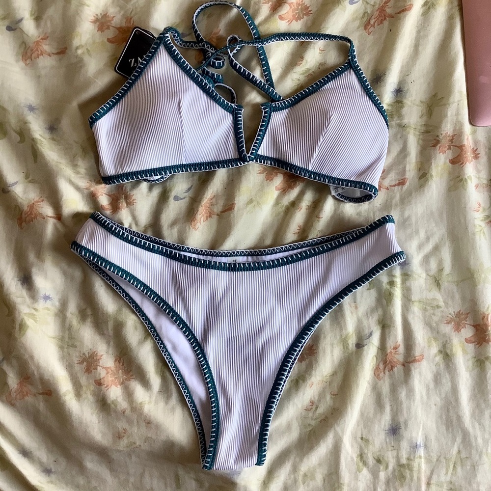 NWT Zaful Bikini Set Medium White Green